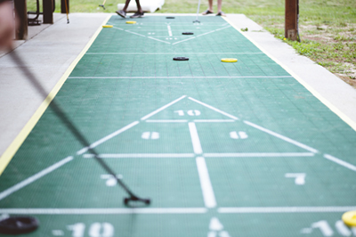 A selective focus shot of shuffleboard game at a park